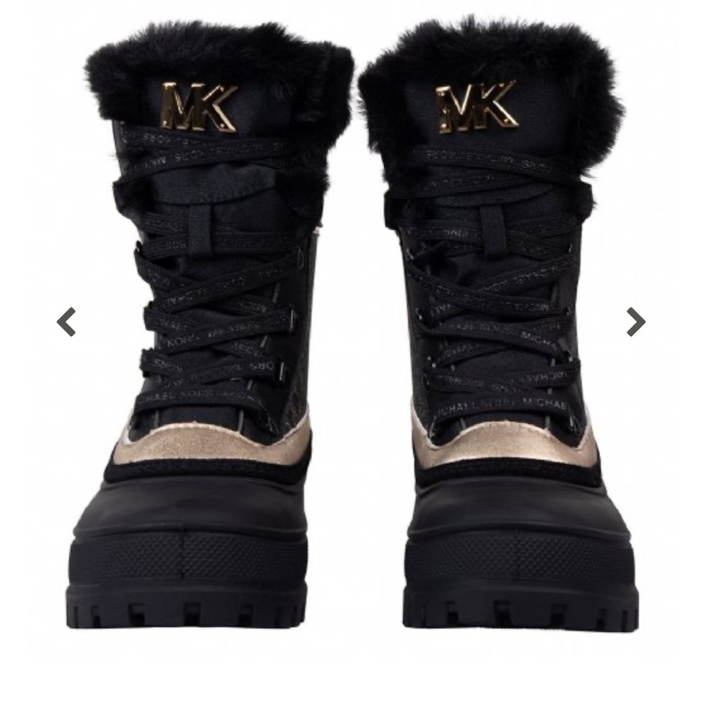Michael Kors Ozzie Logo Panelled Ankle Boots Black Gold ✨brand new✨ - Picture 2 of 7